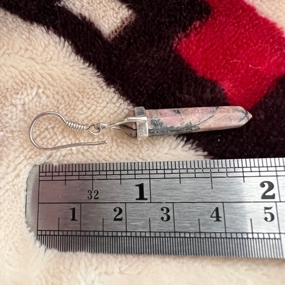 ❤️ Rhodonite Crystal Shaped Sterling Silver 925 Dangle Handcrafted Earrings - Picture 4 of 7